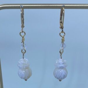Gold and White Floral Drop Earrings